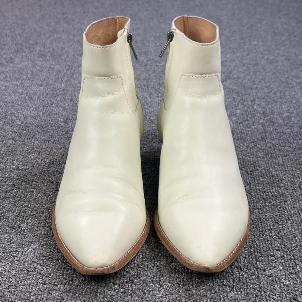 Women's Madewell White Leather Short Heel Pull On Side Zip Ankle Boots Booties - Picture 6 of 8
